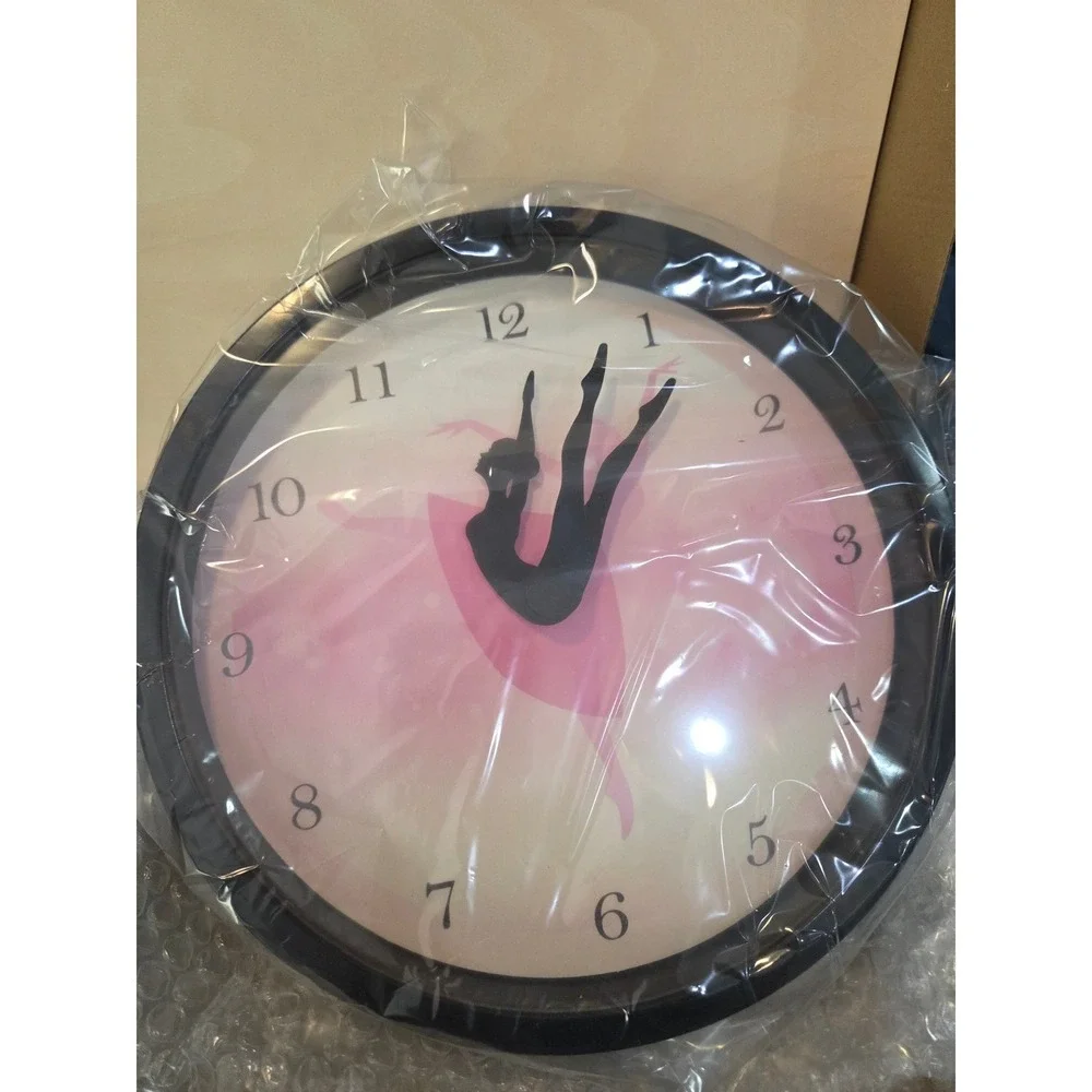 Ballerina Wall Clock Pink Black Dance Silhouette Hands Round 30cm/ 10